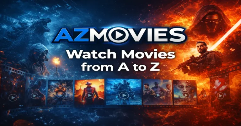 AZ Movies streaming platform banner showing action and sci-fi movie visuals with the text ‘Watch Movies from A to Z